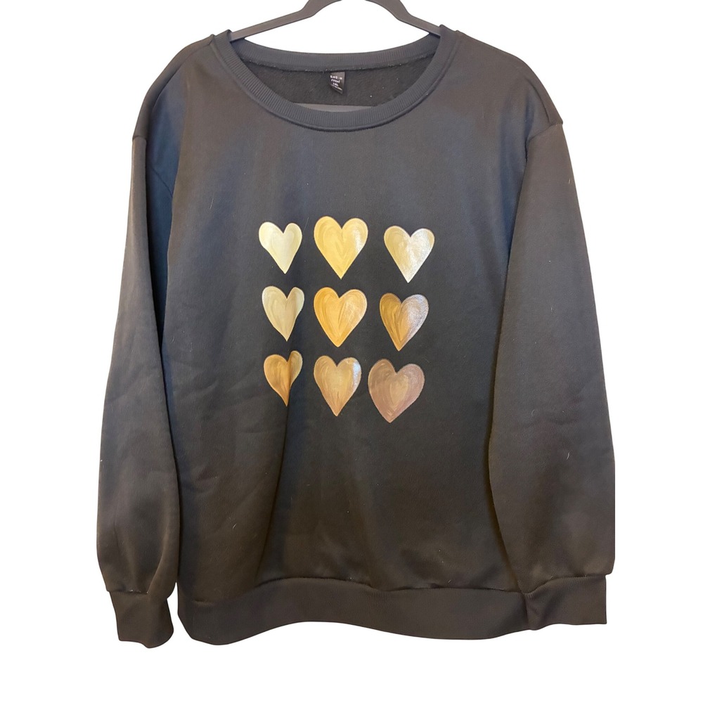 SHEIN Curve Black Crewneck Sweatshirt Neutral Heart Graphic Plus Size 1XL